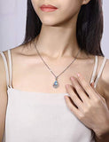Sterling Silver lucky shamrock carries a drop-shaped Blue Topaz Pendant Necklace  Natural Gemstone for Women