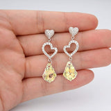 925 Sterling Silver CZ Open Heart Baroque Dangle Earrings Adorned with crystals