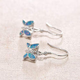 White Gold Plated 925 Sterling Silver Butterfly Created Blue Opal Dangle Drop Cute Earrings October Birthstone Fine Jewelry For Women Girls