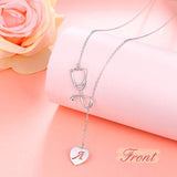 925 Sterling Silver Alphabet Initial Letter Medical Stethoscope Heart Lariat Necklace for Women Doctor Nurse Graduation Gift