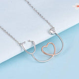 925 Sterling Silver Medical Stethoscope Lariat Necklace Heartbeat Pendant for Doctor Student Gift Nurse Jewelry