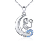 Sterling Silver Sea Mermaid Crescent Moon Necklace Women Daughter Mermaid Jewelry