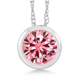 14K  Gold Round Pink Created Moissanite Pendant  Necklace