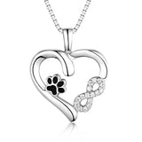 Animal Paw Print Infinity Love Heart Pendant Necklace