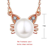 925 Sterling Silver Cat Necklace with Freshwater Cultured Pearl Pendant