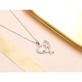 S925 Sterling Silver Mother and Child Love Heart Pendant Necklace Gift for Women Wife Mother Daughter