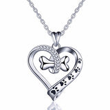 925 Sterling Silver Necklace Cute Dog Paws with Bone, Heart Shape Pendant Necklace With 18inch Cable Chain