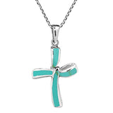 Silver  Cross Turquoise Pendants Necklace