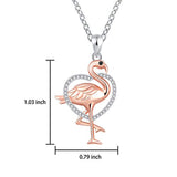 Flamingo Crystal Heart Pendant Necklace 925 Sterling Silver Cubic Zirconia Christmas Birthday Graduation Delicate Gift Jewelry for Women Girls