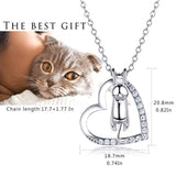 925 Sterling Silver Love Heart Cat Pendant CZ White Gold Plated Necklace Women Girls Jewelry Gift