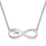 Silver Infinity Pendant Necklace Footprints Jewelry