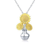 Silve Sunflower Vase Necklace 