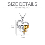 925 Sterling Silver Lucky Double Elephant Necklace I Love You Forever Heart Pendant Valentines Animal Jewelry Gift for Women Girlfriend