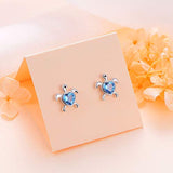 Sterling Silver Mom and Baby Turtle Stud Earrings Cubic Zirconia  Turtle Jewelry for Women