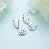 925 Sterling Silver  Mismatch Nautical Compass Anchor Dangle Drop Earrings Birthday Gifts