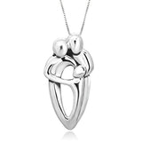 925 Sterling Silver Love Family Hug Parents Mother and Children Pendant Necklace, 18''
