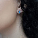 925 Sterling Silver Sea Turtle Stud Earrings Blue Opal October Birthstone Earrings Fine Jewelry for Women