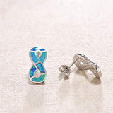 October Birthstone Sterling Silver Blue Opal stud Earrings Fine Jewelry for Women Girls
