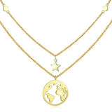 14K Gold Plated Over Sterling Silver Layered Choker Necklace Disc World Map  Star Pendant Necklaces for Women