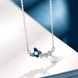 925 Sterling Silver Butterfly Necklace for Women Blue Crystal Necklace 18inch Chain and 2inch Adjustable Extender