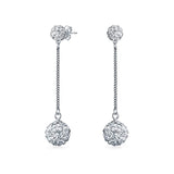 White Crystal Pave Round Double Disco Ball Drop Linear Prom Pageant Dangle Earrings For Women 925 Sterling Silver