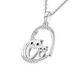 925 Sterling Silver Cubic Zirconia Heart Owl Pendant Necklace