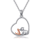 Silver Cat Dog Necklace Forever Love Heart Pendant