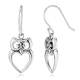 Owl Cut-Out Heart Dangle Hook Earrings