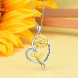 Sterling Silver Sunflower Pendant Necklace Love Heart Warmth Positivity Jewelry Gift for Women Girl (You are My Sunshine Necklace)