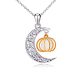 Silver Moon and Pumpkin Pendant Necklace