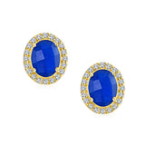 2.3CT Pave CZ Halo Created Gemstones Oval Stud Earrings Women 14K Gold Plated Sterling Silver