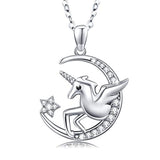 Silver Unicorn On The Moon Pendant Necklace