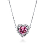  Silver Pink Cubic Zirconia  Heart  Pendant Necklace