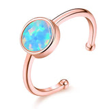 925 Sterling Silver Adjustable Rings 6mm Opal Rings Natural Stone Open Rings for Women