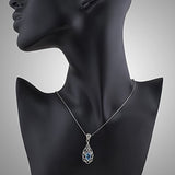 Sterling Silver Open Filigree Flower Blue Topaz Gemstone Teardrop Pendant Necklace 18