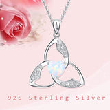 Irish Necklace Celtic Knot 925 Sterling Silver Opal Good Luck Love Heart Pendant Necklace Triangle for Women