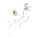 Original Design Moon & Star Asymmetrical Earrings Long Tassel Drop Earrings for Women 925 Sterling Silver Jewelry
