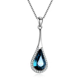 New 925 Sterling Silver Shinning Water Drop Gemstone Pendant Necklace