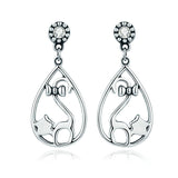 Naughty Cat with Bowknot CZ Drop Earrings