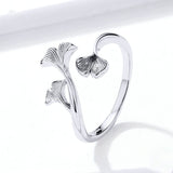 925 Sterling Silver Design Ginkgo Leaf  Finger Rings for Women Vintage Bijoux 925 Sterling Silver Trendy Wedding Jewelry BSR097