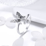 S925 sterling silver butterfly dream ring oxidized zircon and White Gold Plated zirconia ring