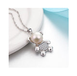 S925 Sterling Silver Cute Pearl Bear Necklace Pendant Female Personality Temperament Wild Jewelry