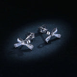 Bowknot Clear CZ Stud Earrings for Women Genuine 925 Sterling Silver Promise Wedding Statement Jewelry