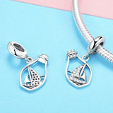 S925 sterling silver Oxidized zirconia drifting bottle dangle charms