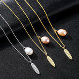 Leaf Shape and Freshwater Pearl Pendant Sterling silver Necklace for girl