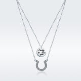 S925 Sterling Silver Lucky Horseshoe Pendant Necklace Oxidized Zircon Necklace