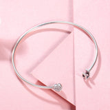 S925 Sterling Silver Cubic Zirconia Heart Bracelet / Bangle
