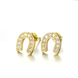 Golden Arched Stud Earring Cubic Zircon 925 Sterling Silver