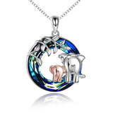 Silver  Elephant Tree Of Life  Necklace with Crystal Jewelry
