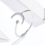 S925 sterling silver moon ring white gold plated zircon ring
